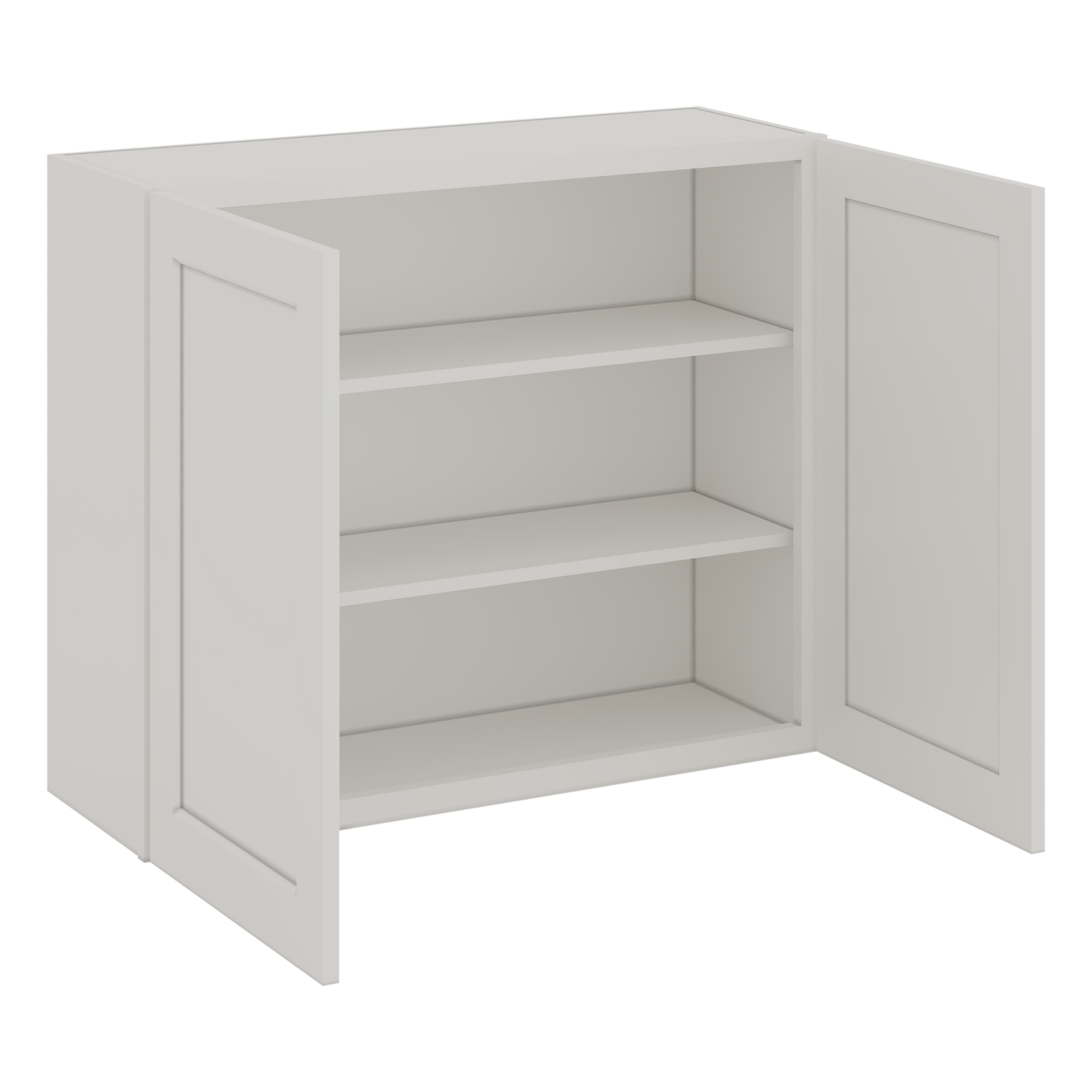 30" Tall 2WS White Shaker 1-1/4" Overlay Wall Cabinet - Double Door 24", 27", 30", 33" & 36" Wide