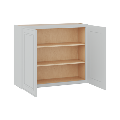 30" Tall Double Door 24", 27", 30", 33" & 36" White Elegant Oak Craftsman Shaker 1-1/4" Overlay Wall Cabinet