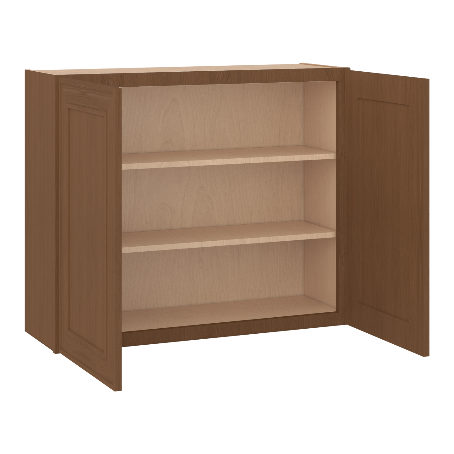 30" Tall Double Door 24", 27", 30", 33" & 36" Elegant Craftsman Mocha Shaker 1-1/4" Overlay Wall Cabinet
