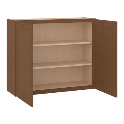 30" Tall Double Door 24", 27", 30", 33" & 36" Elegant Craftsman Mocha Shaker 1-1/4" Overlay Wall Cabinet
