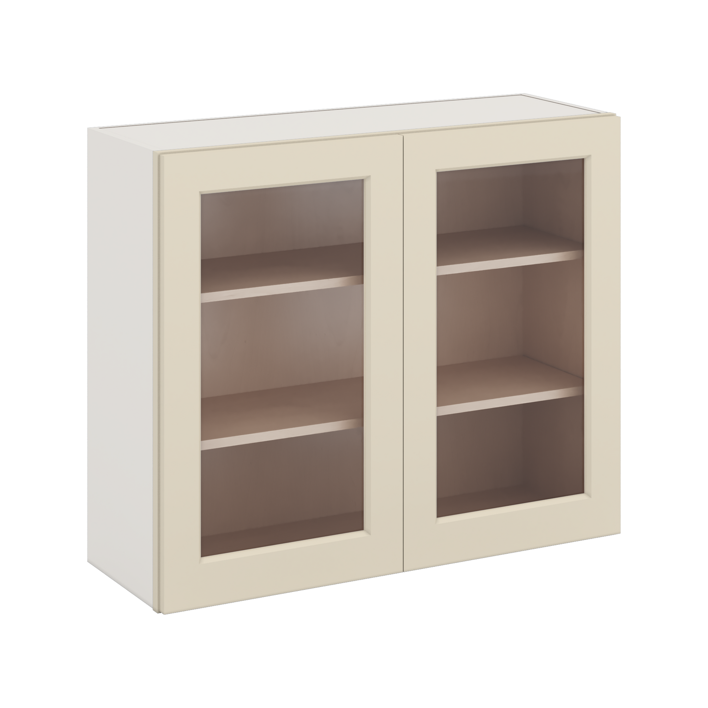 30" Tall Manhattan Cream Shaker 1-1/4" Overlay Glass Ready Wall Cabinet - Double Door 24", 27", 30", 33" & 36" Wide