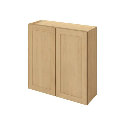 36" Wide 24" Deep Wall Cabinet Sandstone Birch Shaker 1-1/4" Overlay - Double Door  18" & 24" Tall