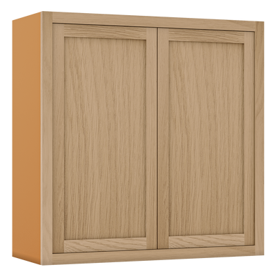 39" Tall White Oak Inset Shaker Wall Cabinet - Double Door 24", 27", 30", 33" & 36" Wide