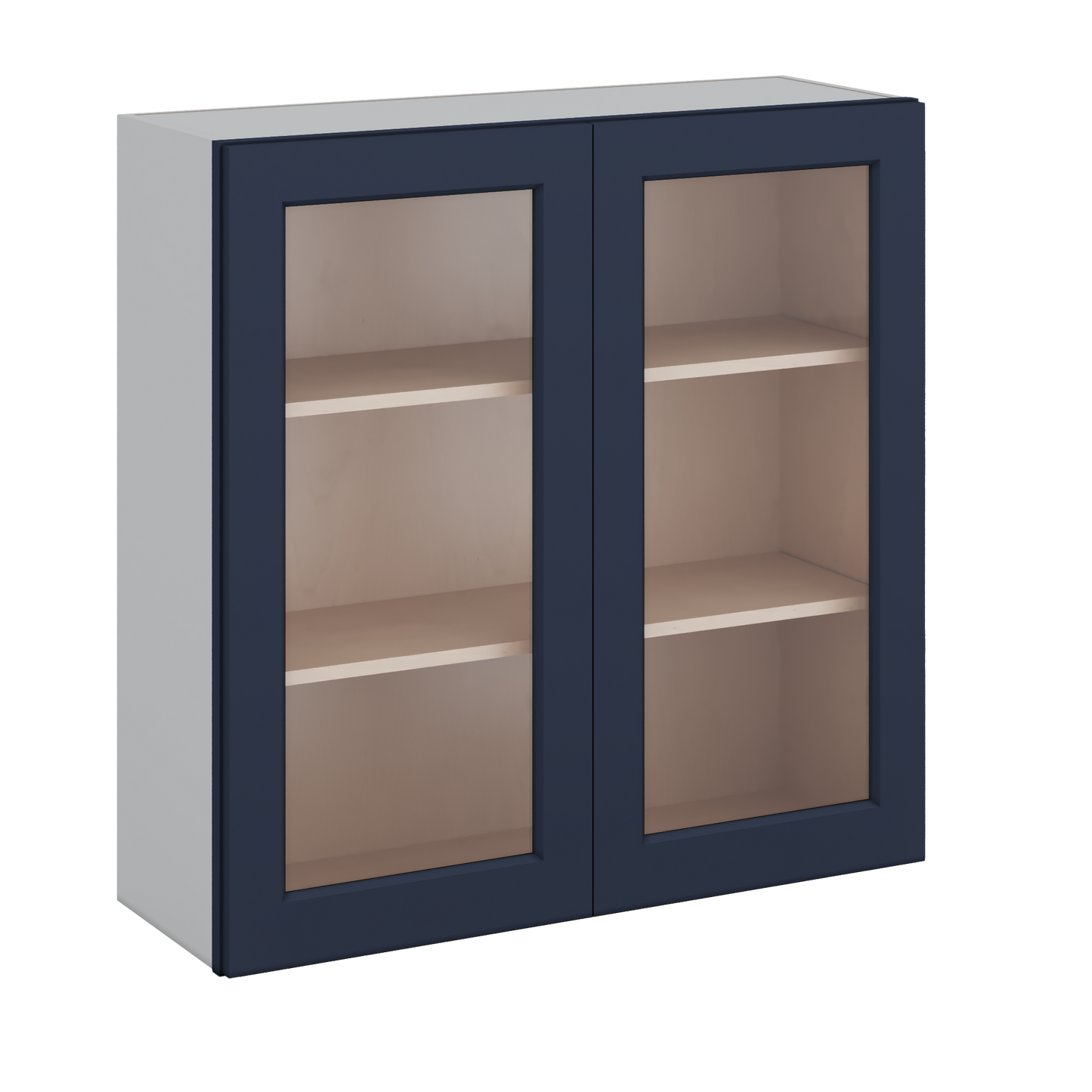 36" Tall NB29- Naval Blue Shaker 1-1/4" Overlay Glass Ready Wall Cabinet - Double Door 24", 27", 30", 33" & 36" Wide