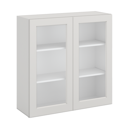 36" Tall 2WS White Shaker 1-1/4" Overlay Glass Ready Wall Cabinet - Double Door 24", 27", 30", 33" & 36" Wide