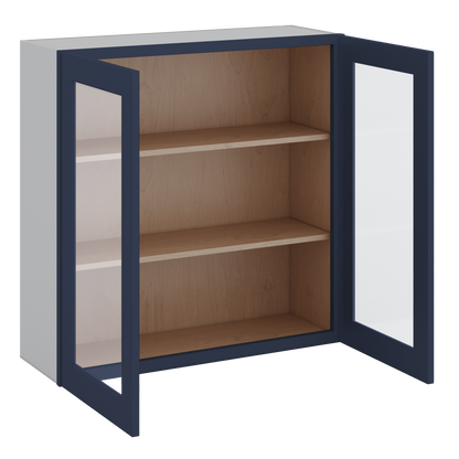 36" Tall NB29- Naval Blue Shaker 1-1/4" Overlay Glass Ready Wall Cabinet - Double Door 24", 27", 30", 33" & 36" Wide