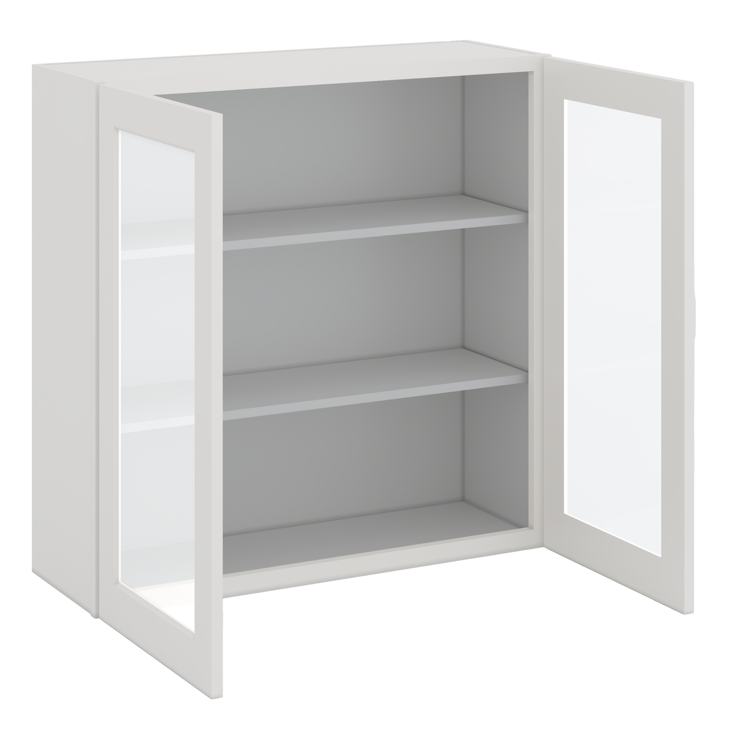 36" Tall 2WS White Shaker 1-1/4" Overlay Glass Ready Wall Cabinet - Double Door 24", 27", 30", 33" & 36" Wide