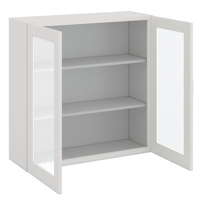 36" Tall 2WS White Shaker 1-1/4" Overlay Glass Ready Wall Cabinet - Double Door 24", 27", 30", 33" & 36" Wide