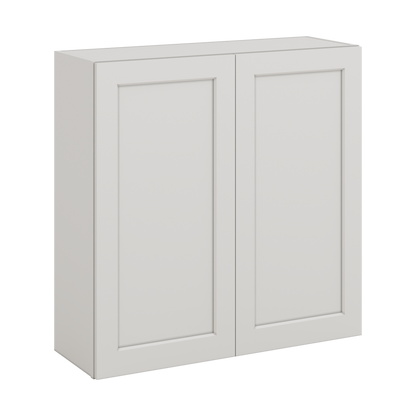 36" Tall 2WS White Shaker 1-1/4" Overlay Wall Cabinet - Double Door 24", 27", 30", 33" & 36" Wide