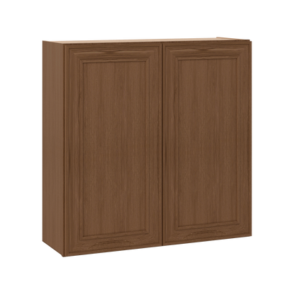 36" Tall Double Door 24", 27", 30", 33" & 36" Wide Mocha Elegant Oak Shaker Wall Cabinet