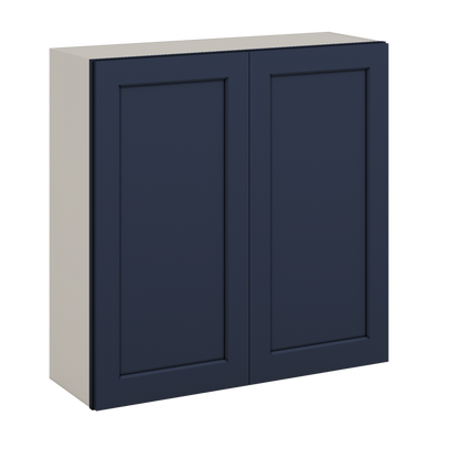 36" Tall 29NB Naval Blue Shaker 1-1/4" Overlay Wall Cabinet - Double Door 24", 27", 30", 33" & 36" 42" Wide