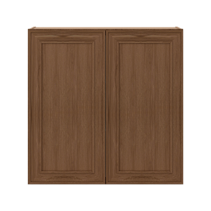 36" Tall Double Door 24", 27", 30", 33" & 36" Wide Mocha Elegant Oak Shaker Wall Cabinet