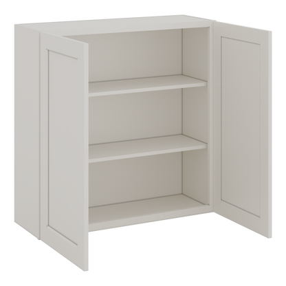 36" Tall 2WS White Shaker 1-1/4" Overlay Wall Cabinet - Double Door 24", 27", 30", 33" & 36" Wide