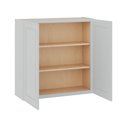 36" Tall Double Door 24", 27", 30", 33" & 36" Wide White Elegant Oak Shaker Wall Cabinet