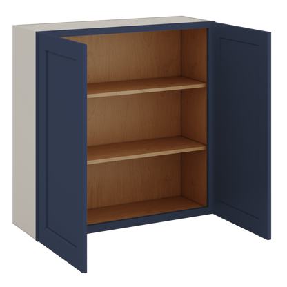 36" Tall 29NB Naval Blue Shaker 1-1/4" Overlay Wall Cabinet - Double Door 24", 27", 30", 33" & 36" 42" Wide