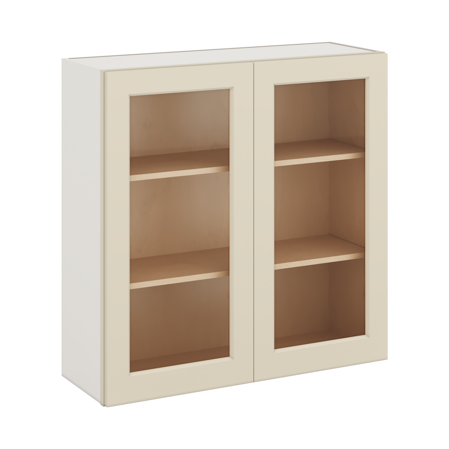 36" Tall Manhattan Cream Shaker 1-1/4" Overlay Glass Ready Wall Cabinet - Double Door 24", 27", 30", 33" & 36" Wide
