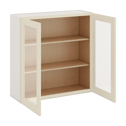36" Tall Manhattan Cream Shaker 1-1/4" Overlay Glass Ready Wall Cabinet - Double Door 24", 27", 30", 33" & 36" Wide
