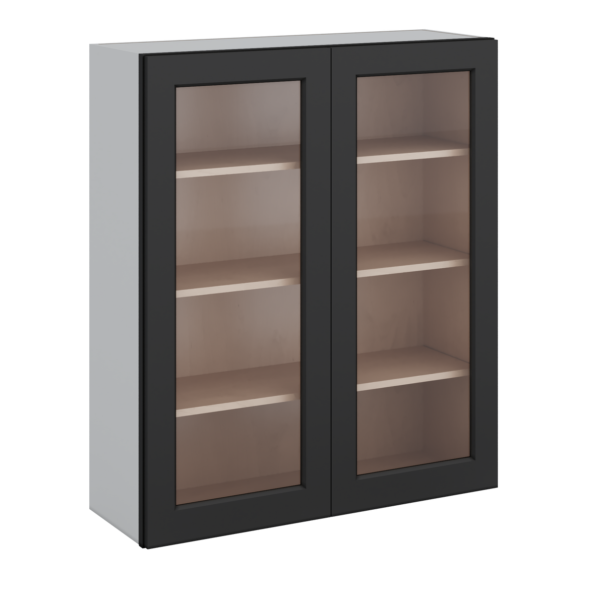 Double Door 24", 27", 30", 33" & 36" - 42" Tall Wall Cabinet Black Shaker 1-1/4" Overlay Glass Ready Wall Cabinet -