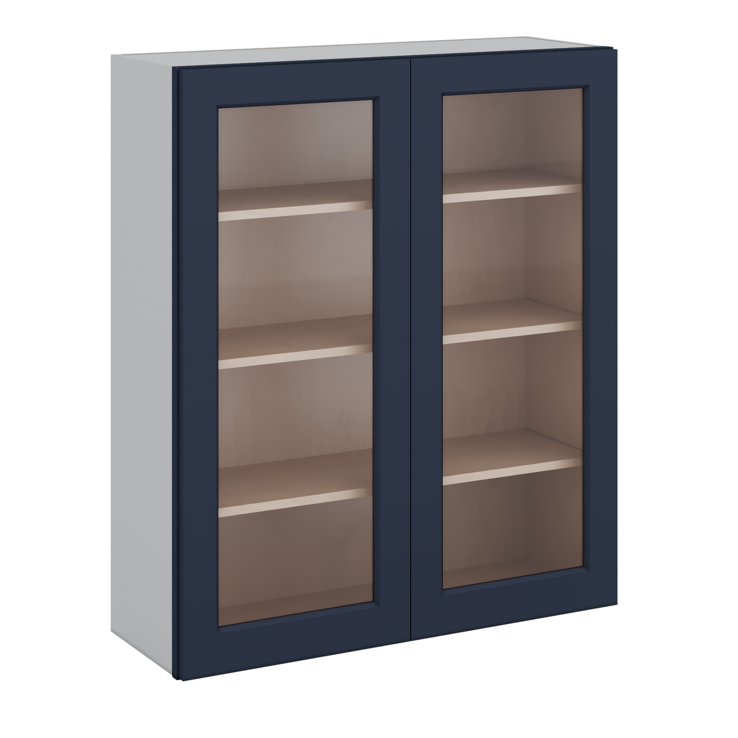 42" Tall NB29 Naval Blue Shaker 1-1/4" Overlay Glass Ready Wall Cabinet - Double Door 24", 27", 30", 33", 36"