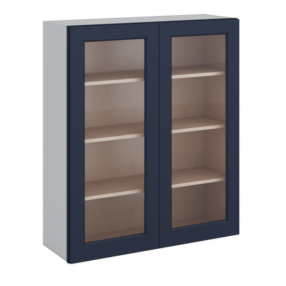 42" Tall NB29 Naval Blue Shaker 1-1/4" Overlay Glass Ready Wall Cabinet - Double Door 24", 27", 30", 33", 36"