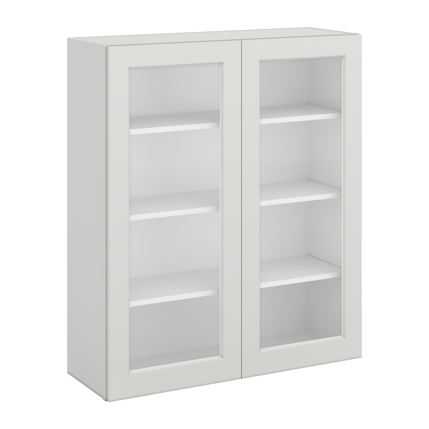 42" Tall 2WS White Shaker 1-1/4" Overlay Glass Ready Wall Cabinet - Double Door 24", 27", 30", 33", 36"