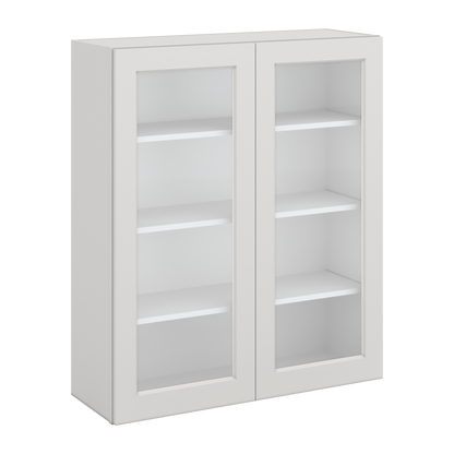 42" Tall 2WS White Shaker 1-1/4" Overlay Glass Ready Wall Cabinet - Double Door 24", 27", 30", 33", 36"