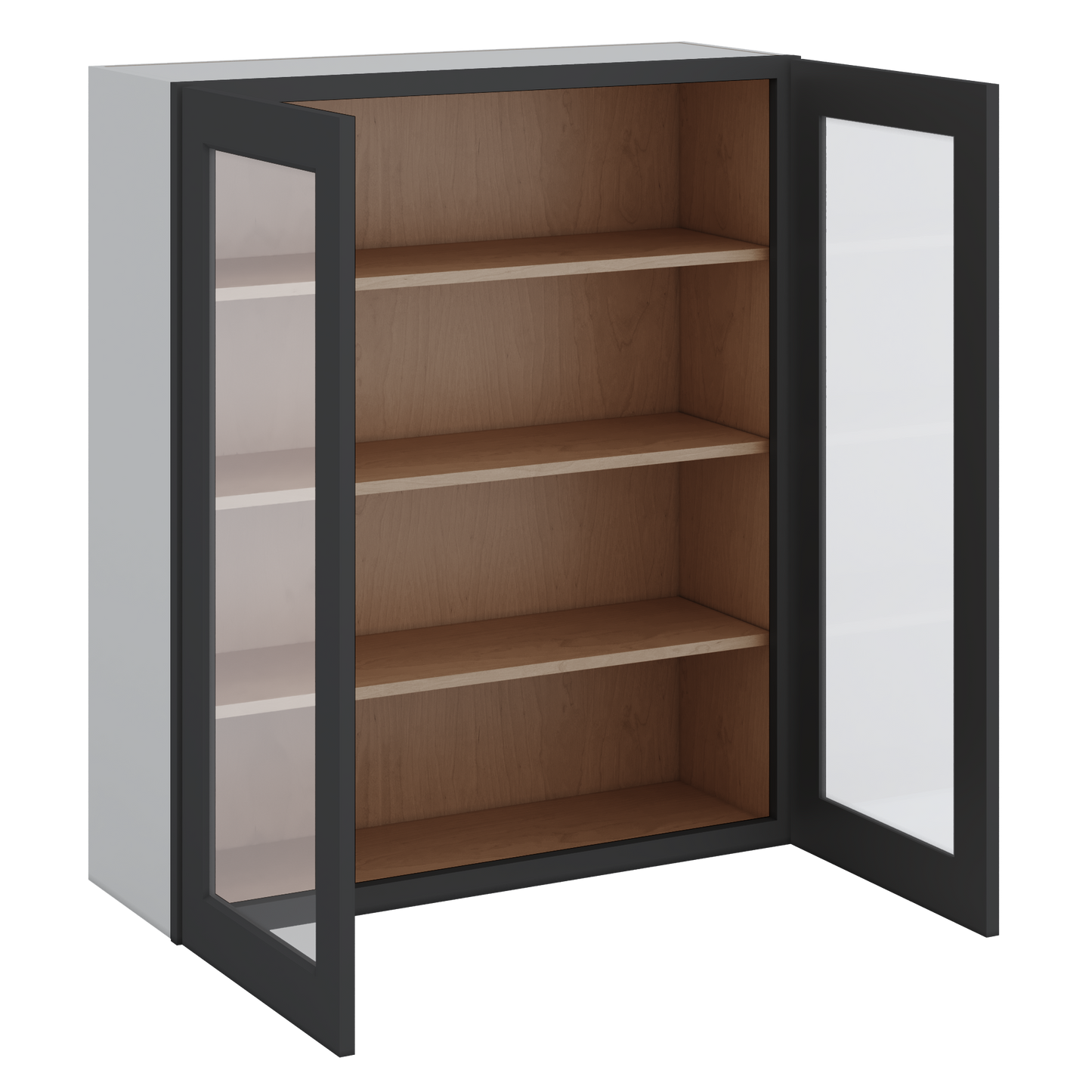 Double Door 24", 27", 30", 33" & 36" - 42" Tall Wall Cabinet Black Shaker 1-1/4" Overlay Glass Ready Wall Cabinet -