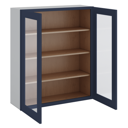 42" Tall NB29 Naval Blue Shaker 1-1/4" Overlay Glass Ready Wall Cabinet - Double Door 24", 27", 30", 33", 36"