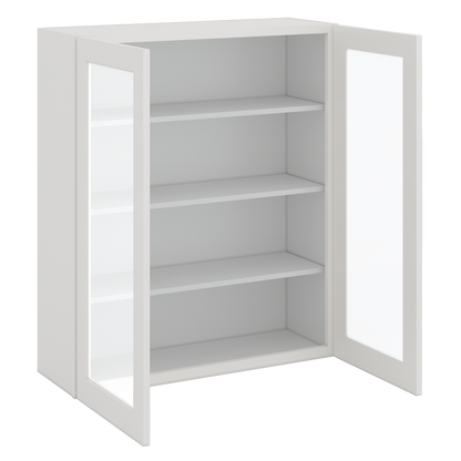 42" Tall 2WS White Shaker 1-1/4" Overlay Glass Ready Wall Cabinet - Double Door 24", 27", 30", 33", 36"