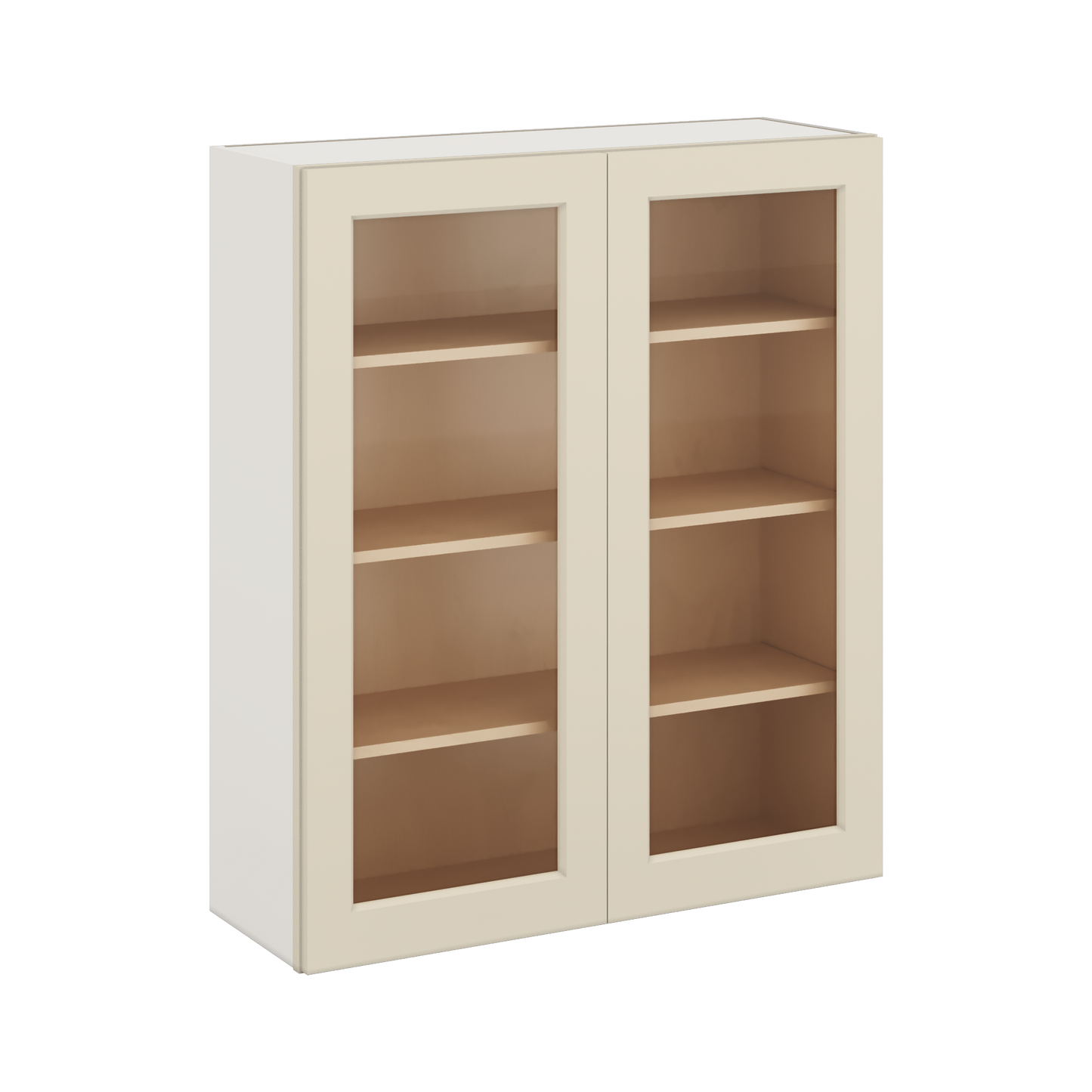 42" Tall Manhattan Cream Shaker 1-1/4" Overlay Wall Glass Cabinet - Double Door 24", 27", 30", 33", 36"