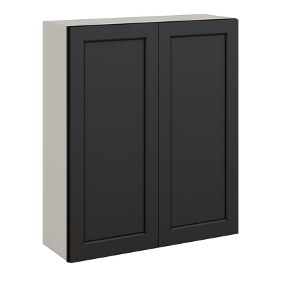 42" Tall Wall Cabinet 15HNS Hermosa Noir Black Shaker 1-1/4" Overlay - Double Door 24", 27", 30", 33", 36"