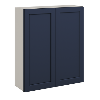 42" Tall NB29- Naval Blue Shaker 1-1/4" Overlay Wall Cabinet - Double Door 24", 27", 30", 33", 36"