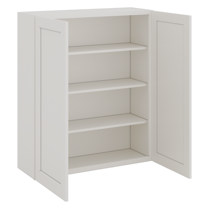 40" Tall 2WS White Shaker 1-1/4" Overlay Wall Cabinet - Double Door 24", 27", 30", 33", 36"