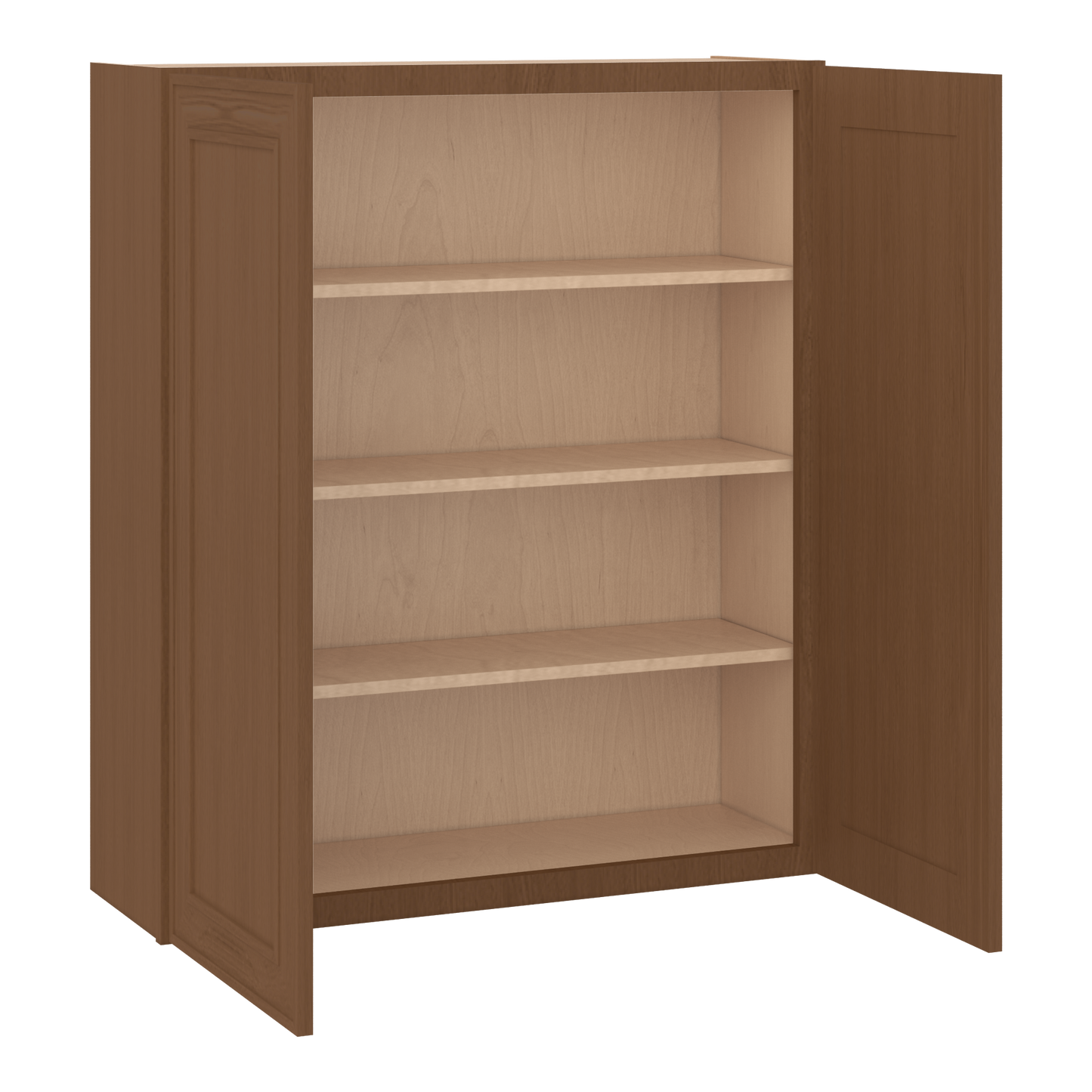 42" Tall Double Door 24", 27", 30", 33" & 36" Wide Elegant Craftsman Mocha Shaker Wall Cabinet