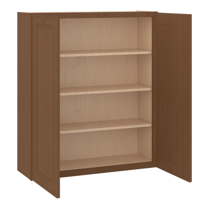 42" Tall Double Door 24", 27", 30", 33" & 36" Wide Elegant Craftsman Mocha Shaker Wall Cabinet