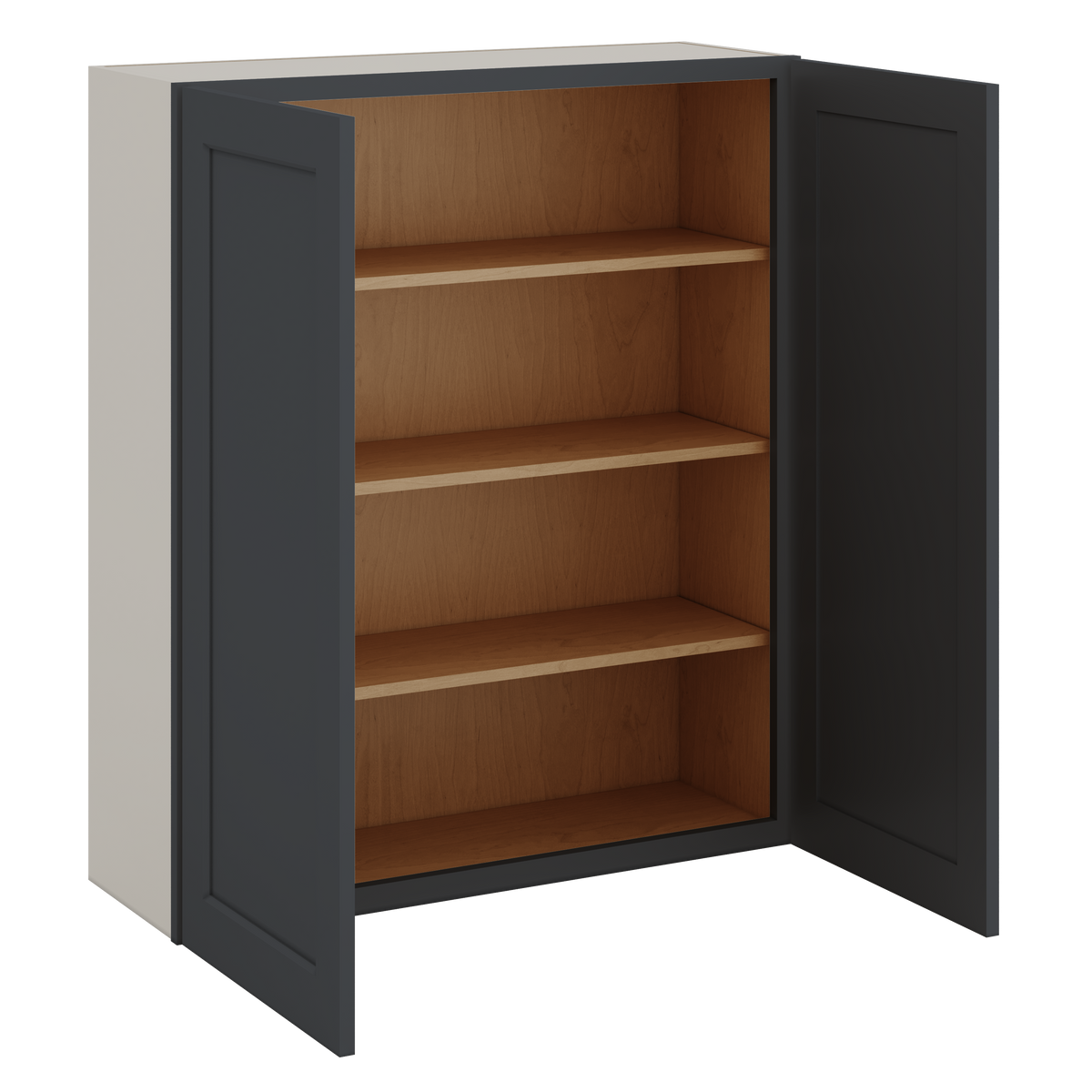 42" Tall Wall Cabinet 15HNS Hermosa Noir Black Shaker 1-1/4" Overlay - Double Door 24", 27", 30", 33", 36"