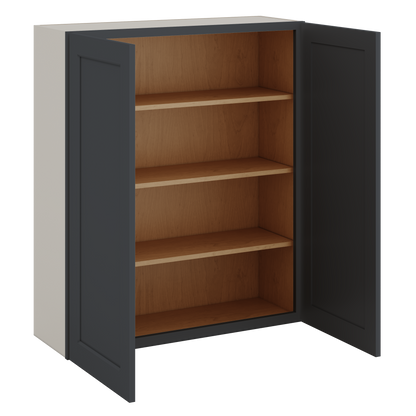 42" Tall Wall Cabinet 15HNS Hermosa Noir Black Shaker 1-1/4" Overlay - Double Door 24", 27", 30", 33", 36"