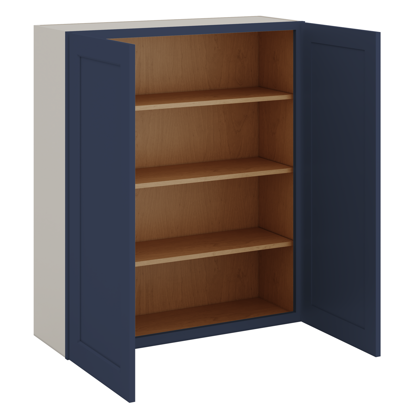 42" Tall NB29- Naval Blue Shaker 1-1/4" Overlay Wall Cabinet - Double Door 24", 27", 30", 33", 36"