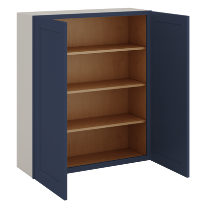 42" Tall NB29- Naval Blue Shaker 1-1/4" Overlay Wall Cabinet - Double Door 24", 27", 30", 33", 36"
