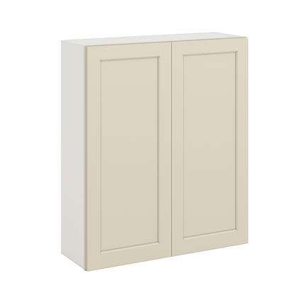 42" Tall Manhattan Cream Shaker 1-1/4" Overlay Wall Cabinet - Double Door 24", 27", 30", 33", 36"