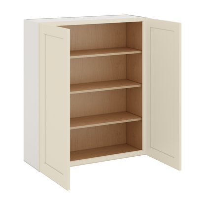42" Tall Manhattan Cream Shaker 1-1/4" Overlay Wall Cabinet - Double Door 24", 27", 30", 33", 36"