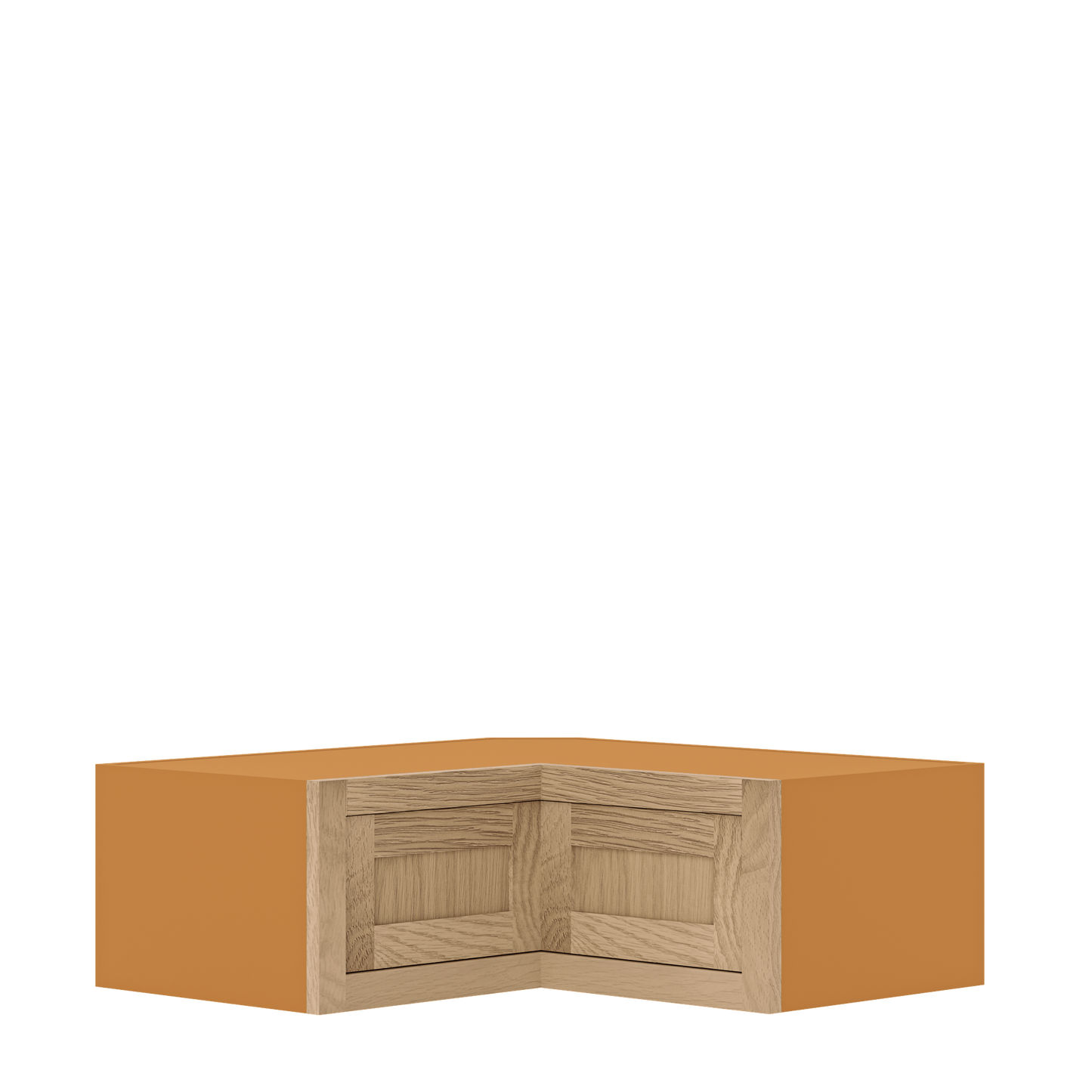 Custom Oak Stacker Wall Angle Corner Shaker Wall Cabinet 27" W x 12" to 51" Tall - Solid Panel Doors