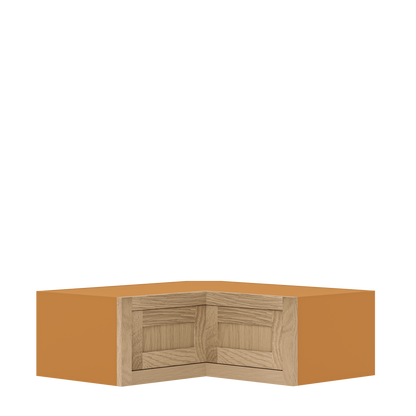 Custom Oak Stacker Wall Angle Corner Shaker Wall Cabinet 27" W x 12" to 51" Tall - Solid Panel Doors