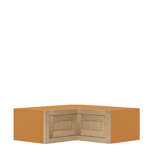 Custom Oak Stacker Wall Angle Corner Shaker Wall Cabinet 27" W x 12" to 51" Tall - Solid Panel Doors
