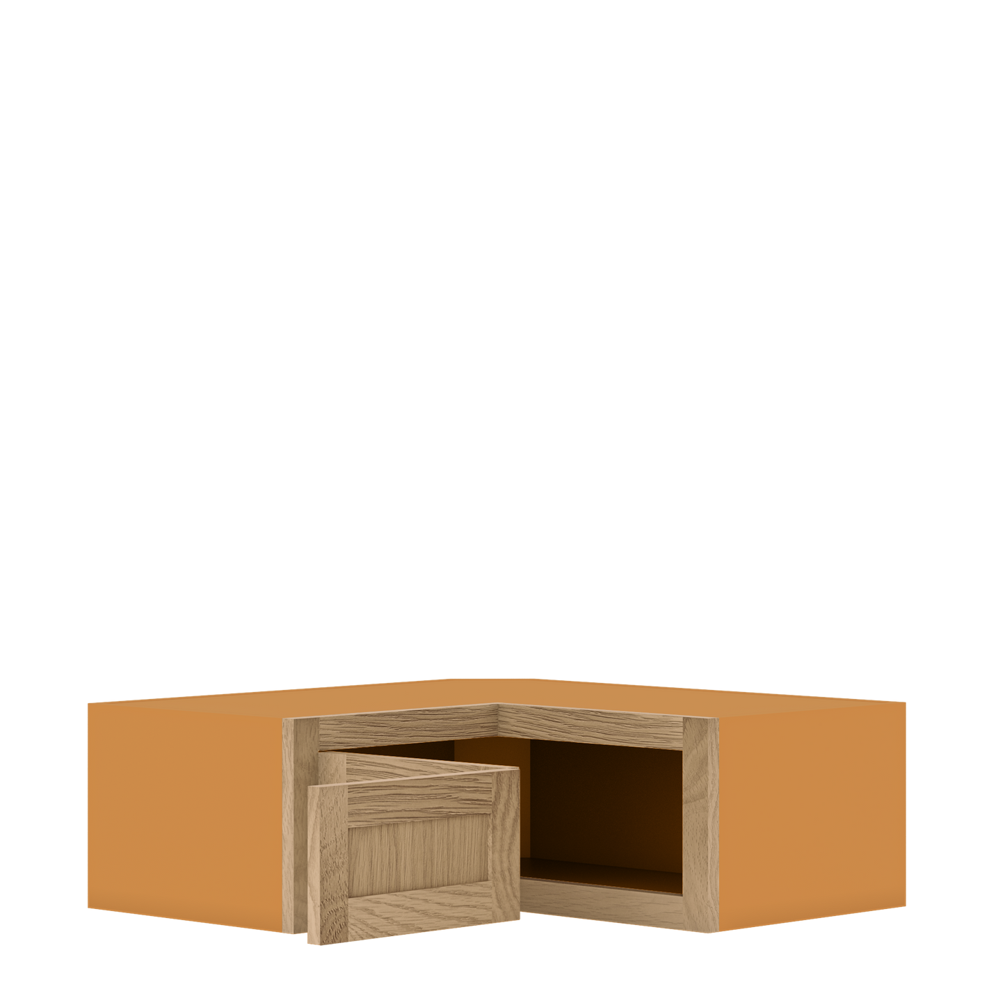 Custom Oak Stacker Wall Angle Corner Shaker Wall Cabinet 27" W x 12" to 51" Tall - Solid Panel Doors