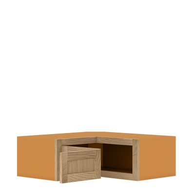 Custom Oak Stacker Wall Angle Corner Shaker Wall Cabinet 27" W x 12" to 39" Tall - Solid Panel Doors