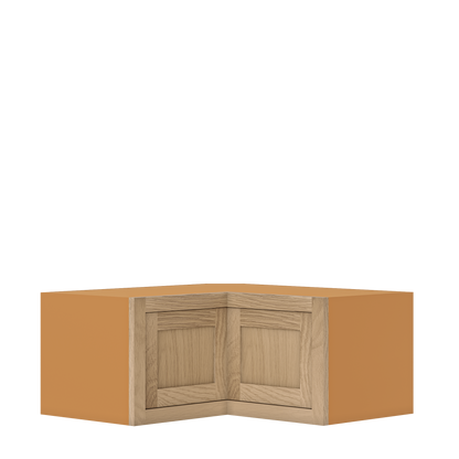 Custom Oak Stacker Wall Angle Corner Shaker Wall Cabinet 27" W x 12" to 51" Tall - Solid Panel Doors