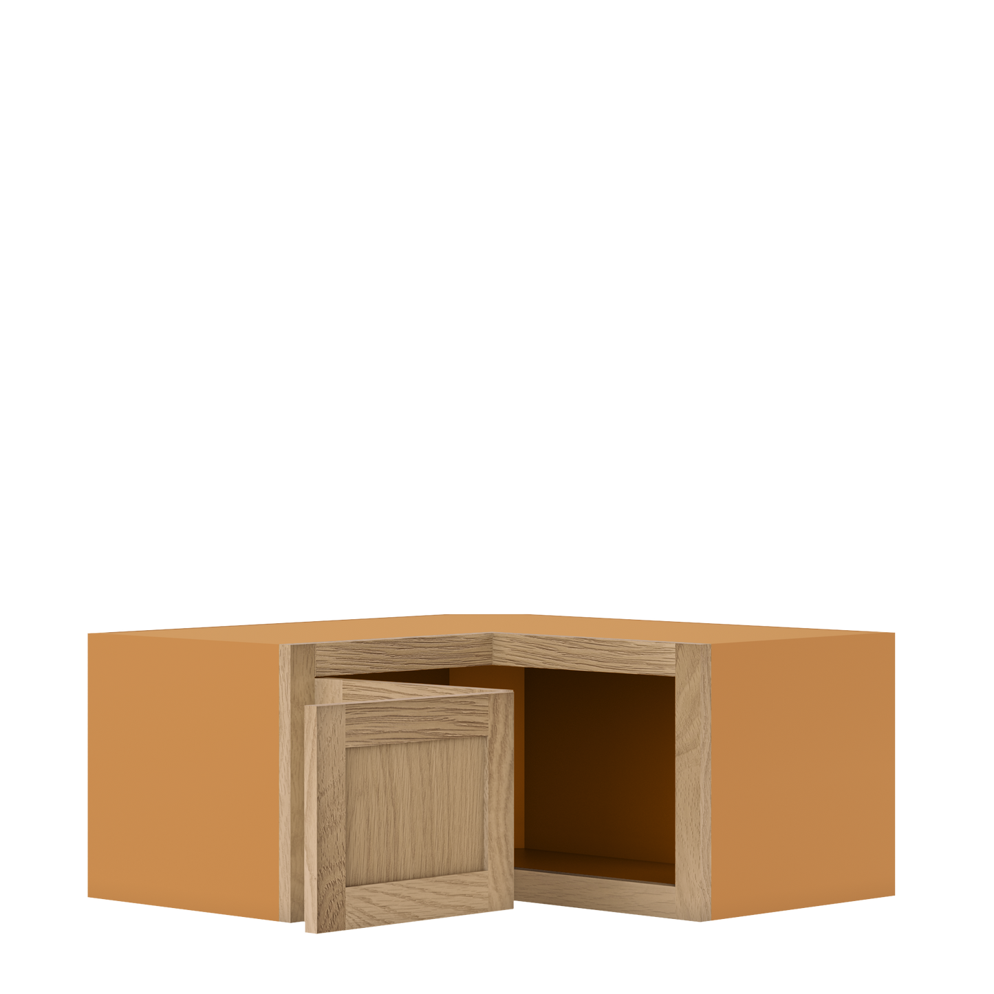 Custom Oak Stacker Wall Angle Corner Shaker Wall Cabinet 27" W x 12" to 51" Tall - Solid Panel Doors