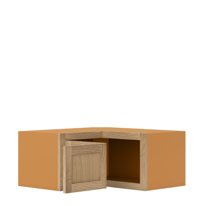Custom Oak Stacker Wall Angle Corner Shaker Wall Cabinet 27" W x 12" to 51" Tall - Solid Panel Doors