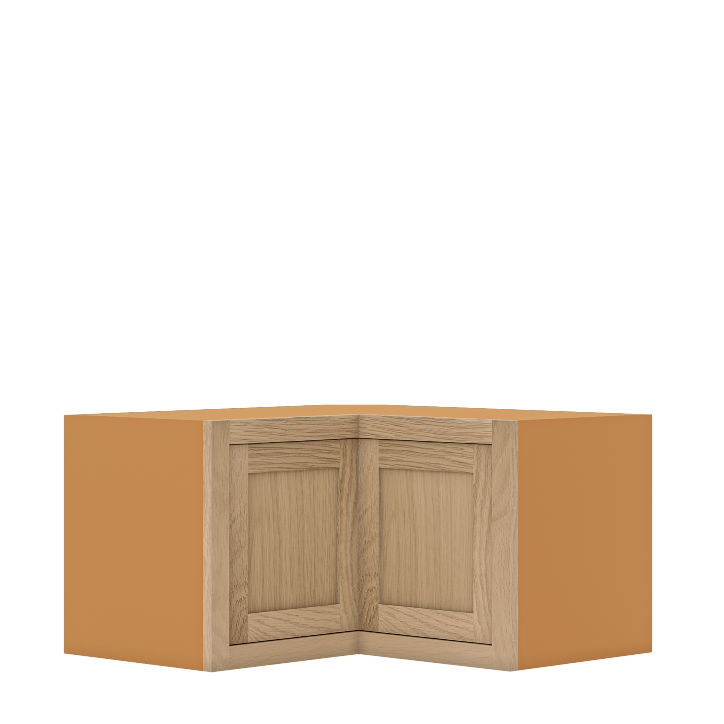 Custom Oak Stacker Wall Angle Corner Shaker Wall Cabinet 27" W x 12" to 51" Tall - Solid Panel Doors